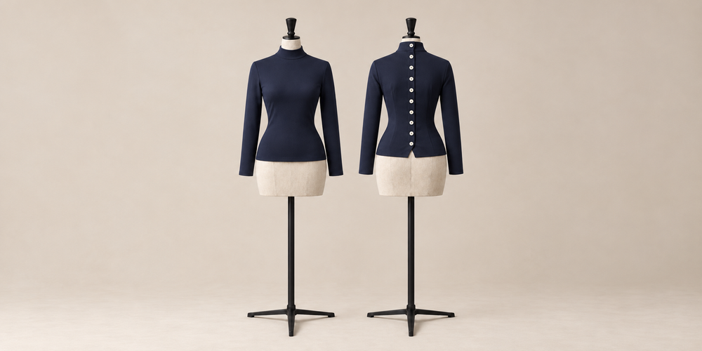Spine Turtleneck, fitted long-sleeve stretch-knit turtleneck with mother-of-pearl buttons down the spine, made in Italy by The Ethos Studio