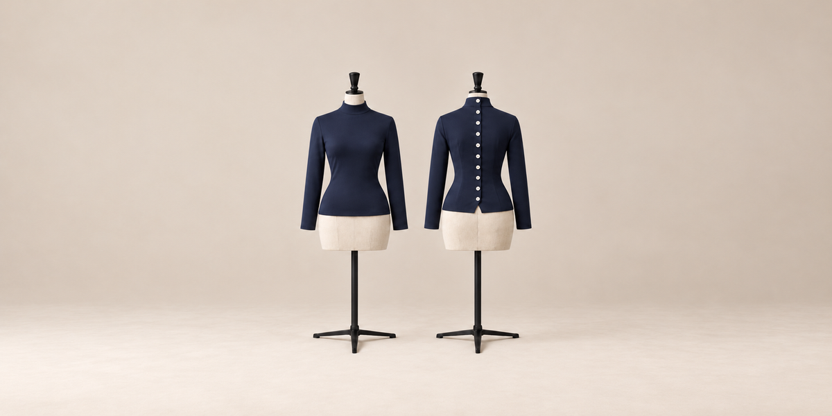 Spine Turtleneck, fitted long-sleeve stretch-knit turtleneck with mother-of-pearl buttons down the spine, made in Italy by The Ethos Studio