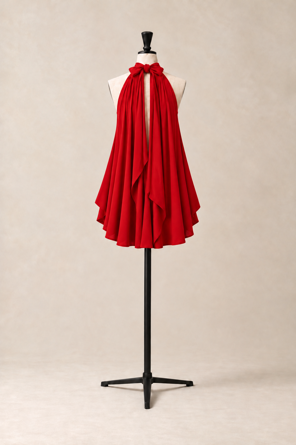 Vignette Mini/Top, thigh-length halter with soft vertical pleats and a concealed centre-back opening, made in Italy by The Ethos Studio