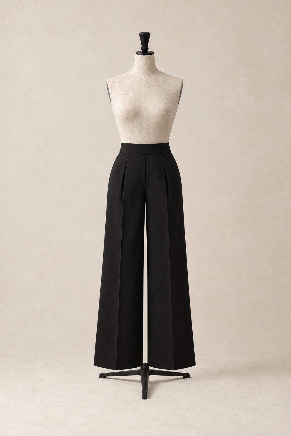 Column Pants, high-waisted palazzo pants in virgin wool with wide legs that fall long and straight, made in Italy by The Ethos Studio