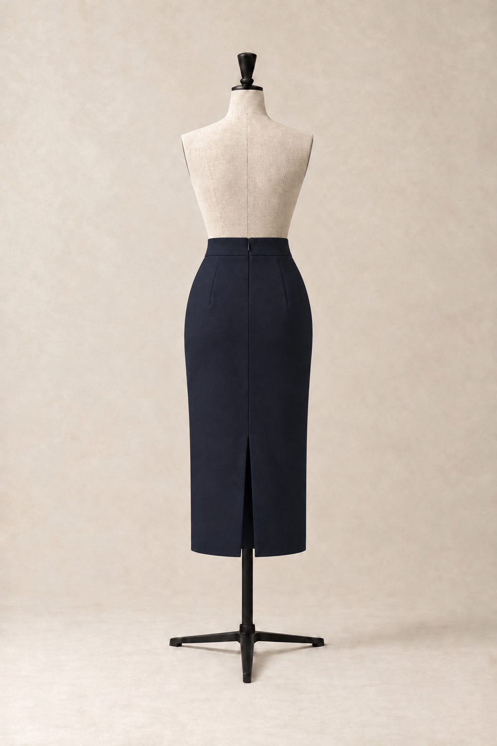 Pillar Skirt, virgin wool midi pencil skirt cut in a straight column with a zip closure, made in Italy by The Ethos Studio