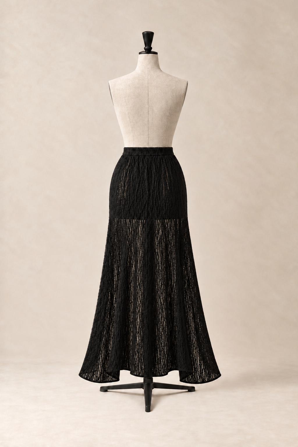 SoHo Skirt, sheer lace midi skirt lined to mini length, with an elastic waist and side zip, made in Italy by The Ethos Studio