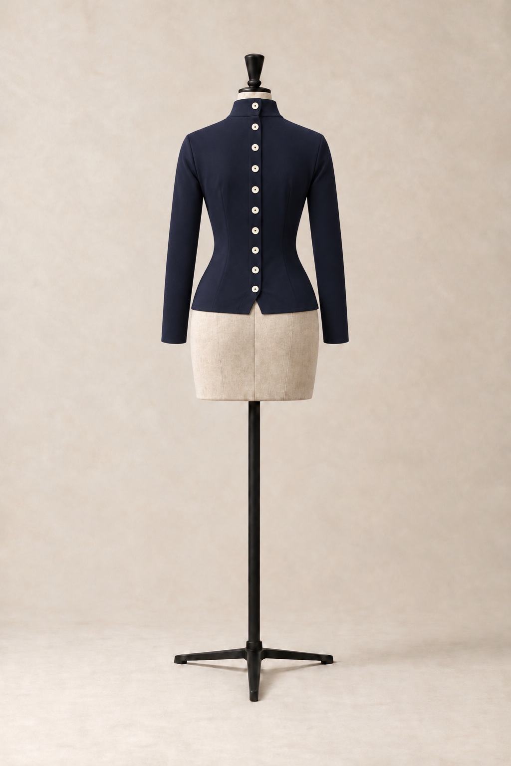 Spine Turtleneck, long-sleeve turtleneck with mother-of-pearl buttons along the spine, the top three opening at the neck, made in Italy by The Ethos Studio